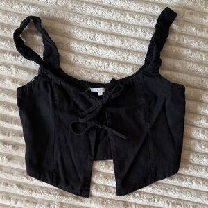 Elegant Black Crop Top with Tie Detail